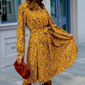 Mock-neck leopard print dress